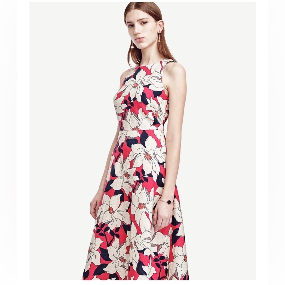 Ann Taylor Petite Floral Linen Blend Sleeveless Dress Size 8P Elegant Feminine